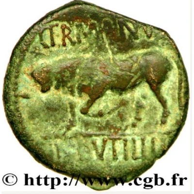 Bronze with cornupete bull GERMANVS INDVTILLI 20 BC - 10 BC back