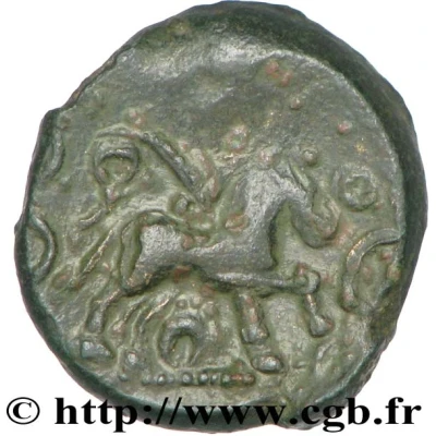 Bronze with helmeted head and horse 60 BC - 50 BC back