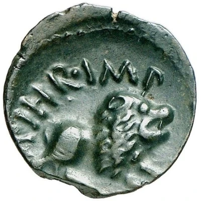 Bronze with lion in the name of Aulus Hirtius and Inecriturix 45 BC - 35 BC back