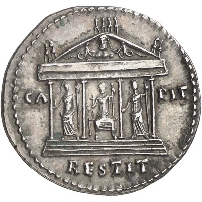 Cistophorus - Domitian CAPIT RESTIT; Juno, Jupiter, and Minerva back