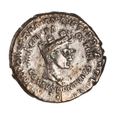 Denarius - Augustus and Agrippa IMP CAES TRAIAN AVG GER DAC P P REST M AGRIPPA COS TER COSSVS LENTVLVS back