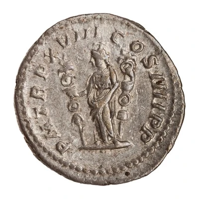 Denarius - Caracalla P M TR P XVIII COS IIII P P; Fides Militum back