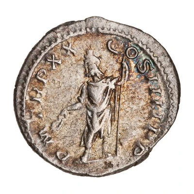 Denarius - Caracalla P M TR P XX COS IIII P P; Serapis back