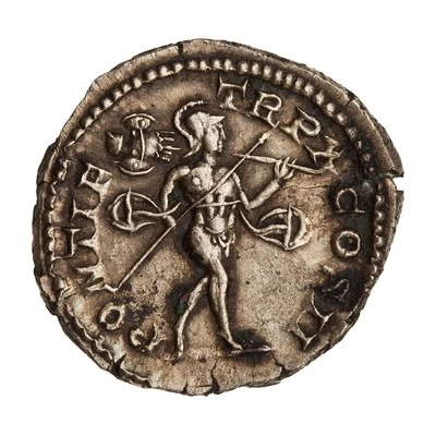 Denarius - Caracalla PONTIF TR P X COS II; Mars back