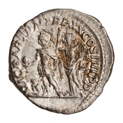 Denarius - Caracalla VIC PART P M TR P XX COS IIII P P; Victory back