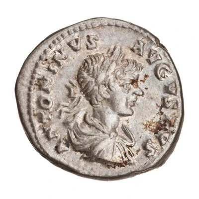 Denarius - Caracalla VIRT AVGG; Virtus front