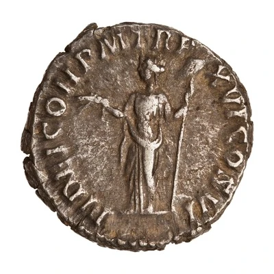 Denarius - Commodus FIDEI COH P M TR P XVI COS VI; Fides back