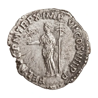 Denarius - Commodus P M TR P X IMP VII COS IIII P P FEL AVG; Felicitas and Victory back