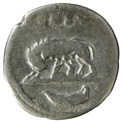 Denarius - Domitian COS V; Romulus and Remus back
