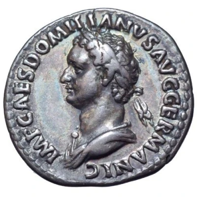 Denarius - Domitian P M TR POT III IMP V COS X P P; Minerva front