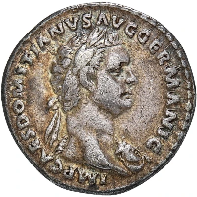 Denarius - Domitian P M TR POT III IMP V COS X P P; Minerva front