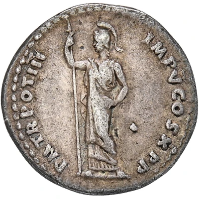 Denarius - Domitian P M TR POT III IMP V COS X P P; Minerva back