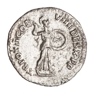 Denarius - Domitian TR POT II COS VIIII DES X P P; Minerva back