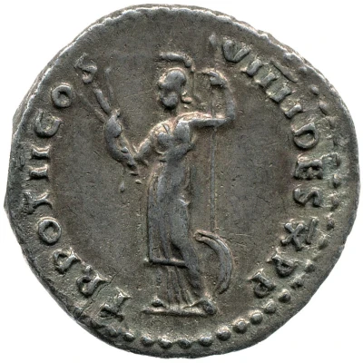 Denarius - Domitian TR POT II COS VIIII DES X P P; Minerva back