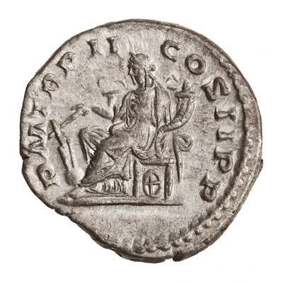 Denarius - Elagabalus P M TR P II COS II P P; Fortuna back