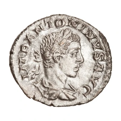 Denarius - Elagabalus P M TR P II COS II P P; Pax front