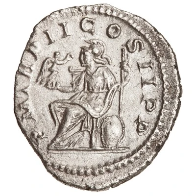 Denarius - Elagabalus P M TR P II COS II P P; Roma and Victory back