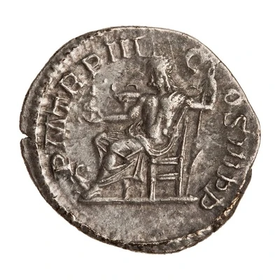 Denarius - Elagabalus P M TR P III COS III P P; Jupiter and Victory back