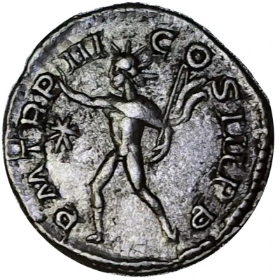 Denarius - Elagabalus P M TR P III COS III P P; Sol back
