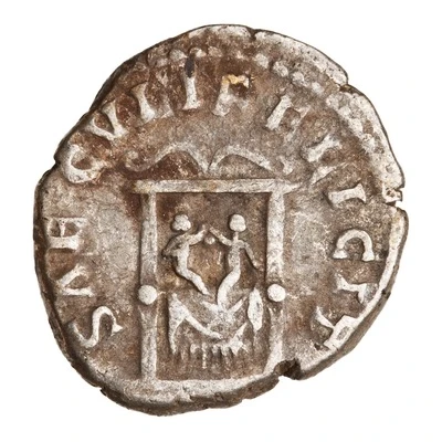 Denarius - Faustina the Younger, Commodus, and Antoninus Pius SAECVLI FELICIT back