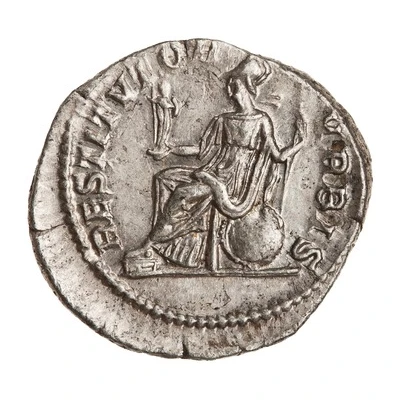 Denarius - Geta RESTITVTOR VRBIS; Roma and Victory back
