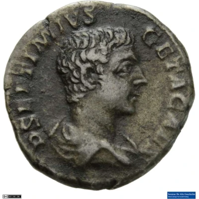 Denarius - Geta, Septimius Severus, and Caracalla PONTIF COS II front