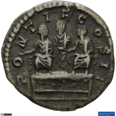 Denarius - Geta, Septimius Severus, and Caracalla PONTIF COS II back
