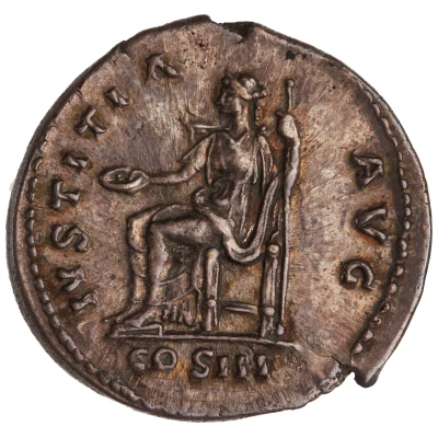 Denarius - Hadrian IVSTITIA AVG COS III; Justitia back