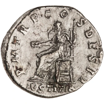 Denarius - Hadrian P M TR P COS DES II IVSTITIA; Justitia back