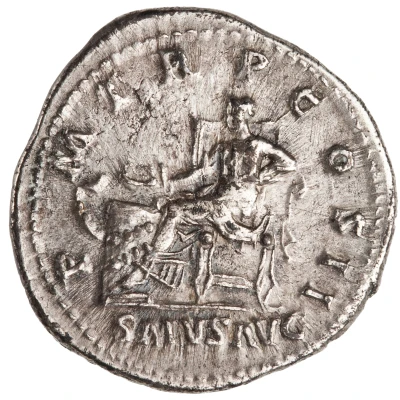 Denarius - Hadrian P M TR P COS II SALVS AVG; Salus back