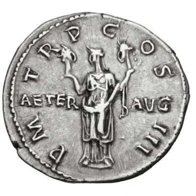 Denarius - Hadrian P M TR P COS III AETER AVG; Aeternitas back