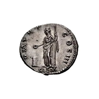 Denarius - Hadrian P M TR P COS III CLEM; Clementia back