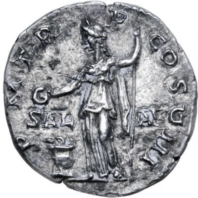 Denarius - Hadrian P M TR P COS III SAL AVG; Salus back