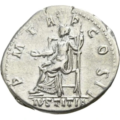 Denarius - Hadrian P M TR P COS IIIVSTITIA; Justitia back