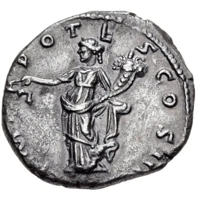 Denarius - Hadrian P M TR POTES COS III; Aequitas and Moneta back
