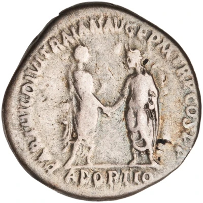 Denarius - Hadrian and Trajan PARTHIC DIVI TRAIAN AVG F P M TR P COS P P ADOPTIO back