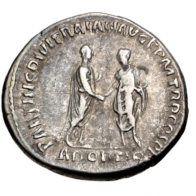 Denarius - Hadrian and Trajan PARTHIC DIVI TRAIAN AVG F P M TR P COS P P ADOPTIO back