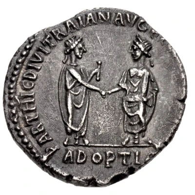 Denarius - Hadrian and Trajan PARTHIC DIVI TRAIAN AVG F P M TR P COS P P ADOPTIO back