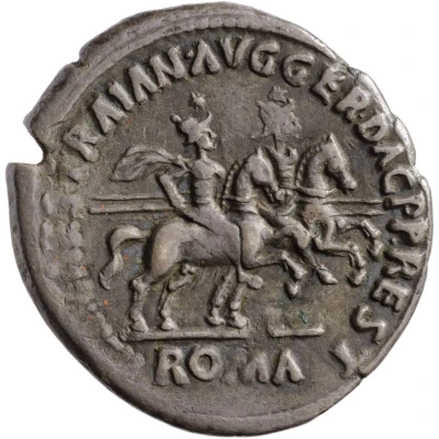 Denarius IMP CAES TRAIAN AVG GER DAC P P REST ROMA; Roma, Castor, and Pollux back