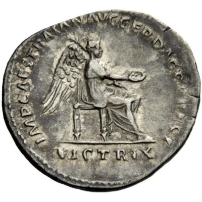 Denarius IMP CAES TRAIAN AVG GER DAC P P REST VICTRIX; Libertas and Victory back