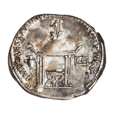 Denarius IMP CAES TRAIAN AVG GER DAC P P REST; Vesta back