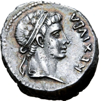 Denarius - Juba II Caesarea; eagle with wreath 25 BC - 23 AD front