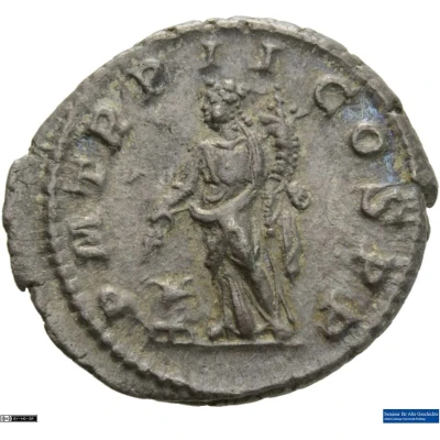 Denarius - Macrinus P M TR P II COS P P; Annona back