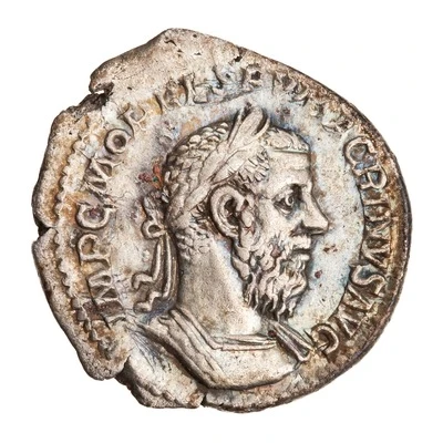 Denarius - Macrinus PONTIF MAX TR P II COS II P P; Annona front