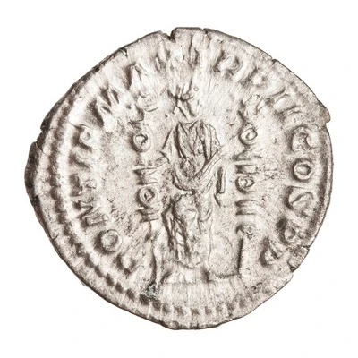 Denarius - Macrinus PONTIF MAX TR P II COS P P; Fides back