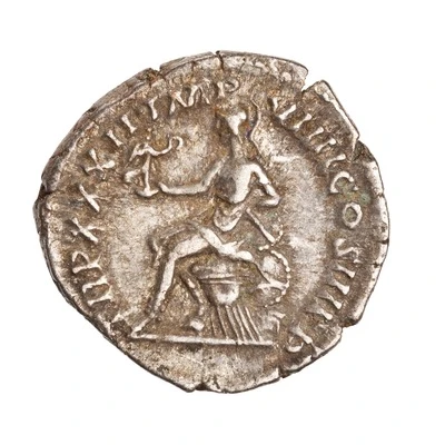 Denarius - Marcus Aurelius TR P XXXII IMP VIIII COS III P P; Roma and Victory back