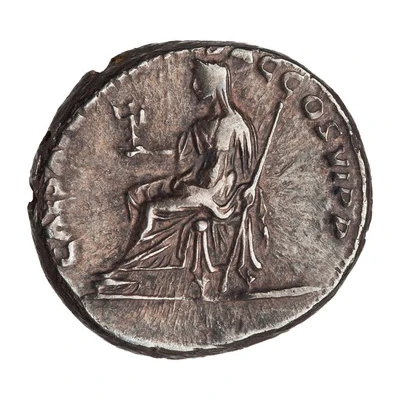 Denarius - Plotina CAES AVG GERMA DAC COS VI P P; Vesta back
