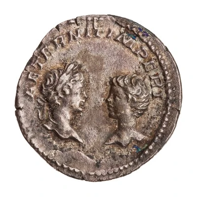 Denarius - Septimius Severus, Caracalla, and Geta AETERNIT IMPERI back