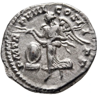 Denarius - Septimius Severus P M TR P VIII COS II P P; Victory back