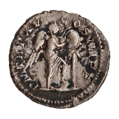 Denarius - Septimius Severus P M TR P XV COS III P P; Victory back